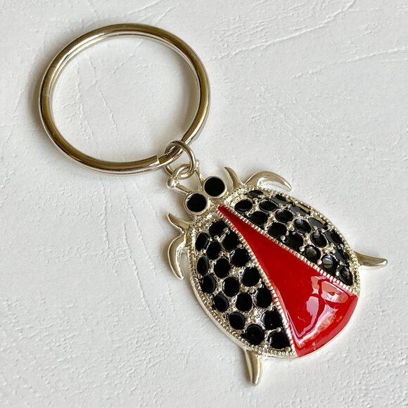 Ladybug Keychain Keyring Red Black Enamel Charm Silver Plated Insect BIG - Picture 3 of 8